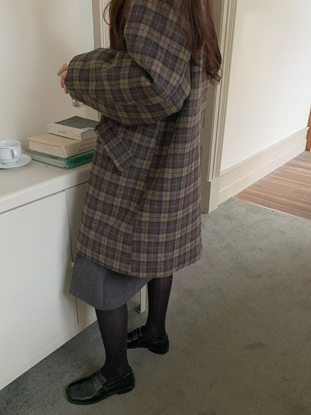 クラシカルチェックステンカラーコート 2236