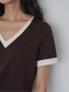 VネックバイカラーTシャツ 2095