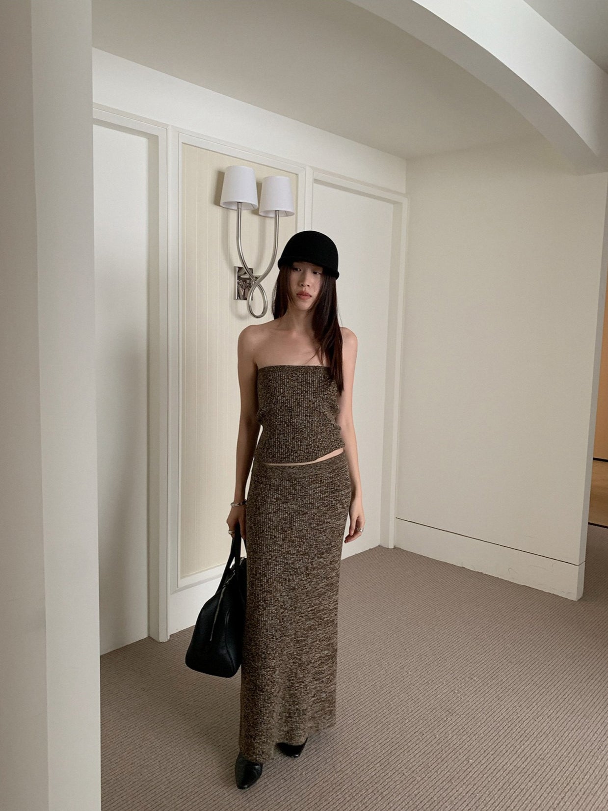 MIXED KNIT FITTED SKIRT 2469