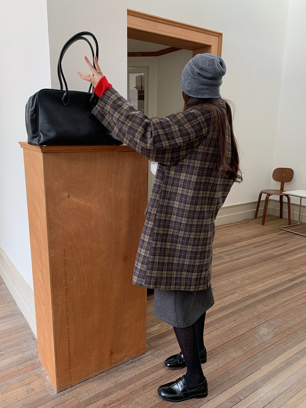 クラシカルチェックステンカラーコート 2236