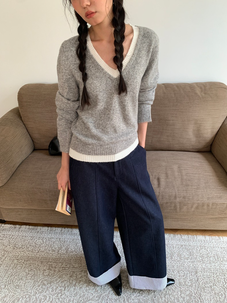 ヘムストライプワイドデニム 2214