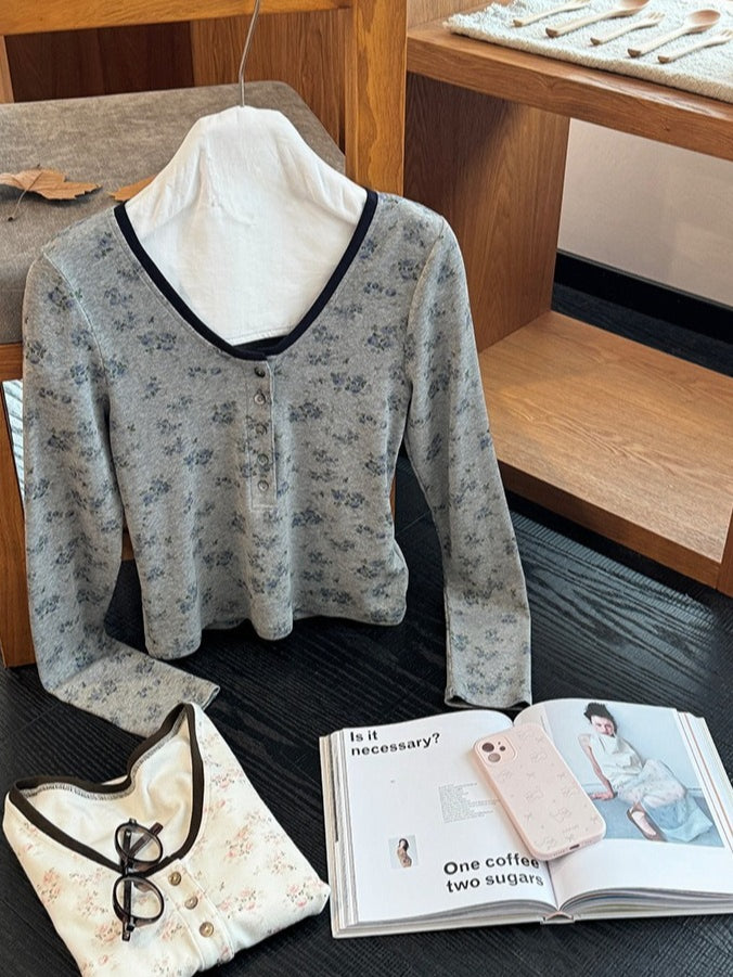 FLORAL HENLEY TOP 2474