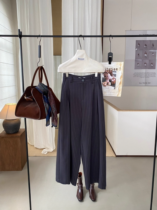 ストライプダブルタックワイドパンツ 2104