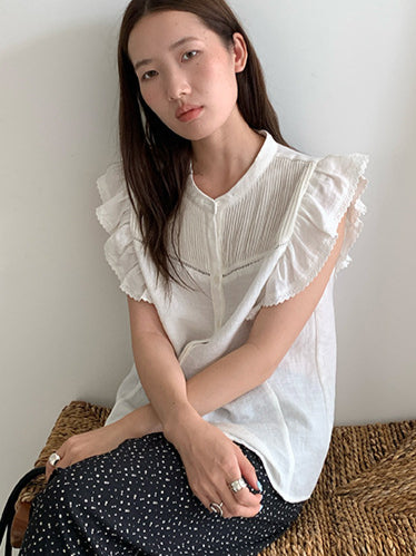 ピンタックフリルノースリーブブラウス 2019