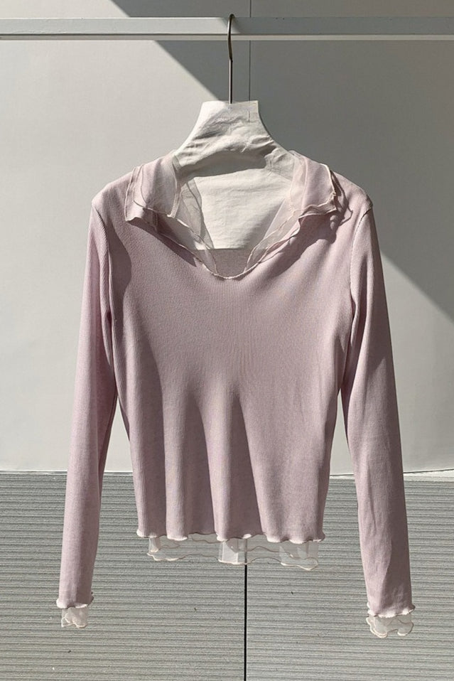 LAYERED SHEER COLLAR TOP–COLORS 2310