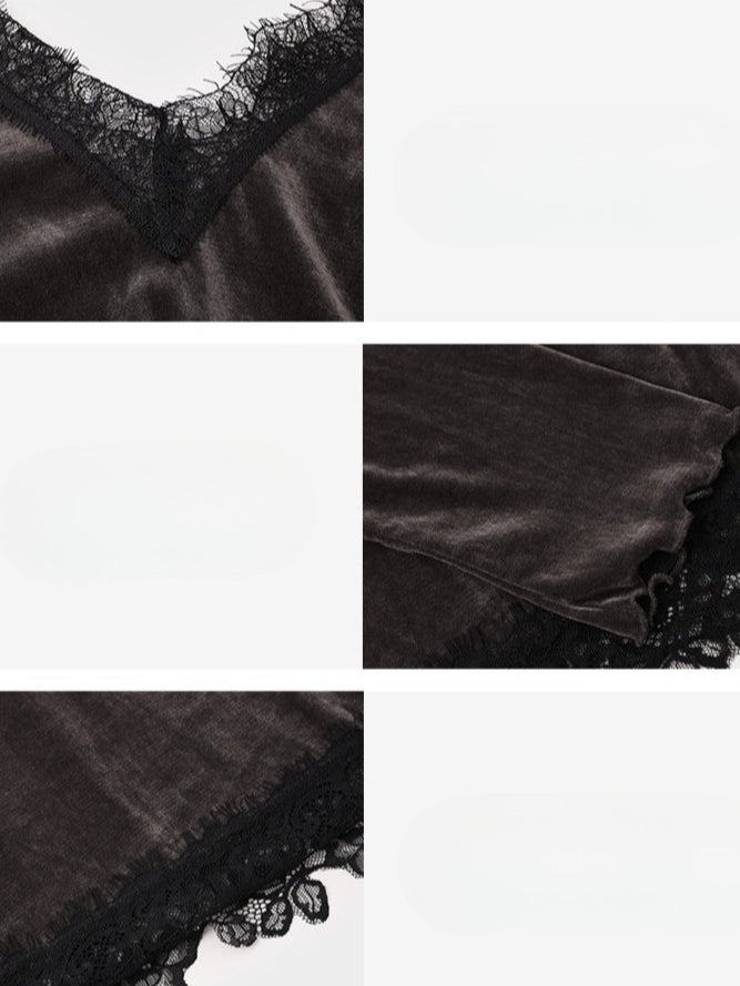 SHEER VELVET LACE V-TOP 2470