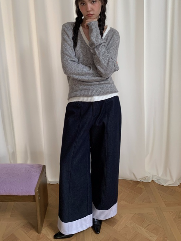 ヘムストライプワイドデニム 2214