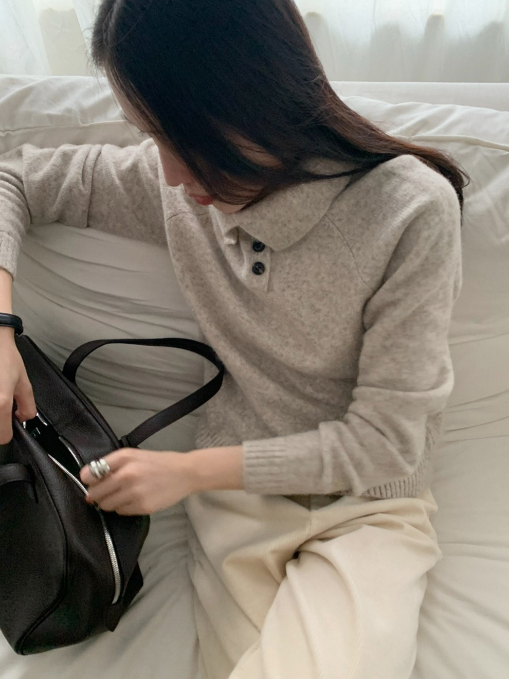 スタンドカラーラグランニット 2198