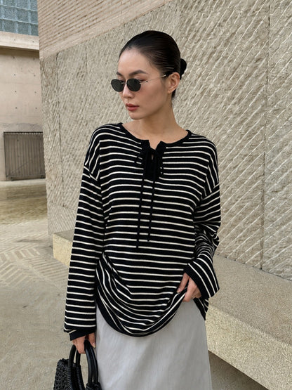 LACE-UP STRIPE KNIT 2489