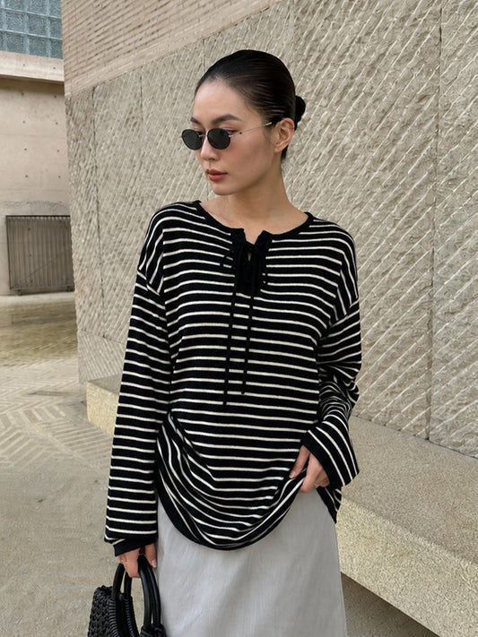 LACE-UP STRIPE KNIT 2489