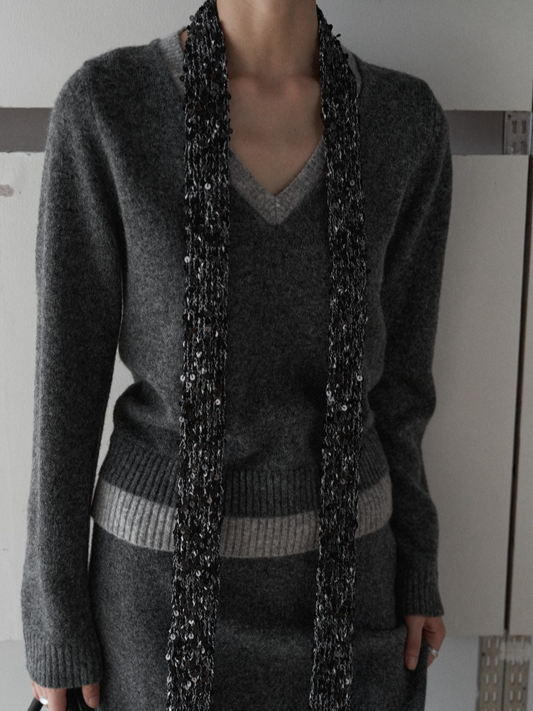 カラーブロックVネックニット 2213