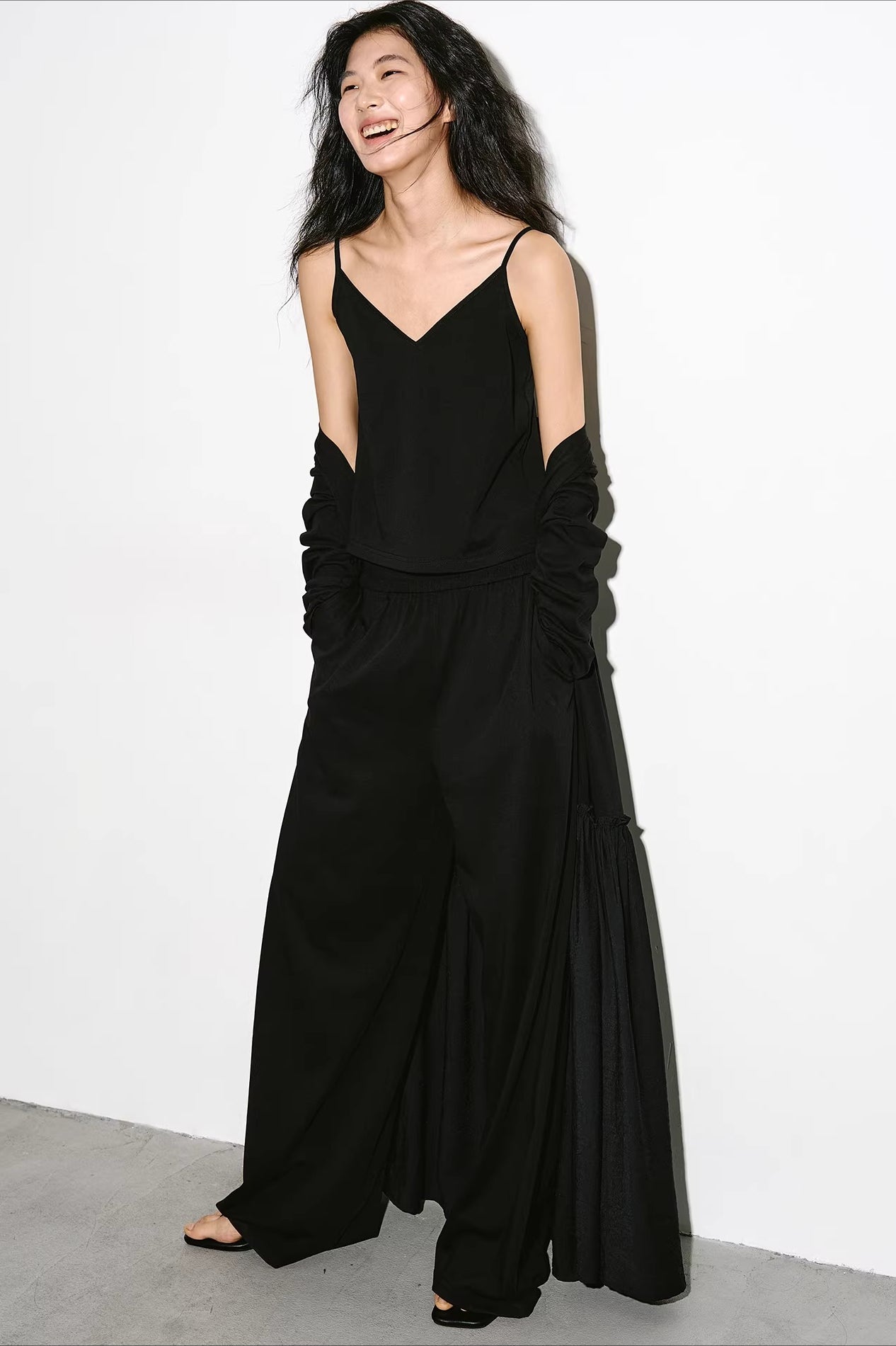 ロングカーディガン/キャミ/ワイドパンツ 2297