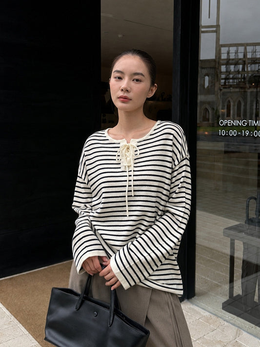 LACE-UP STRIPE KNIT 2489