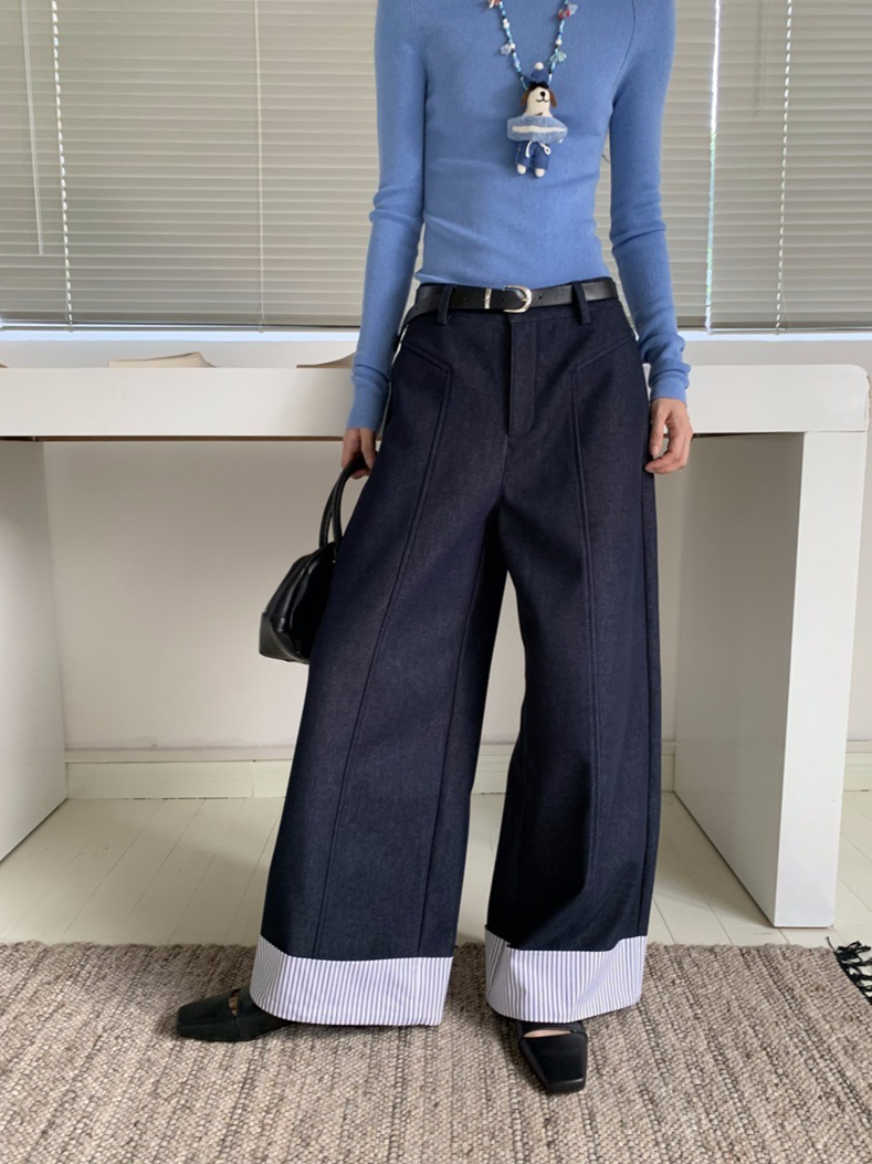 ヘムストライプワイドデニム 2214